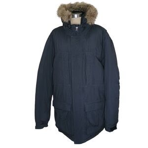 Eddie Bauer Parka Coat Women’s Size L-Tall Down Filled Black Hood Faux Fur Trim